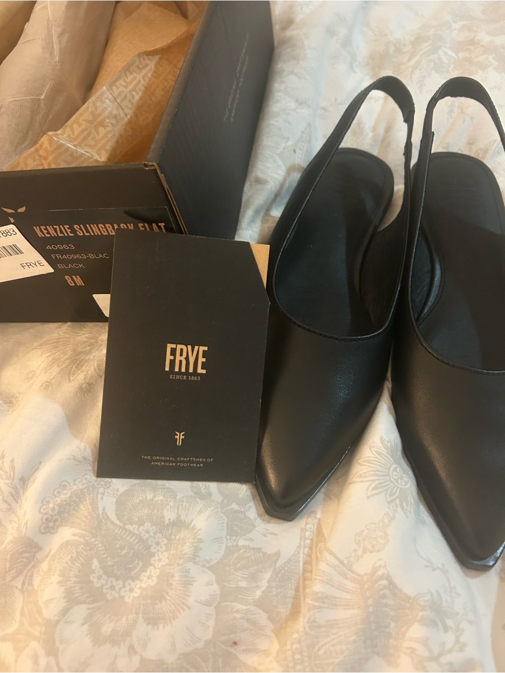 Frye Black Leather Kenzie Slingback Flat NWT and Box - Picture 4 of 8